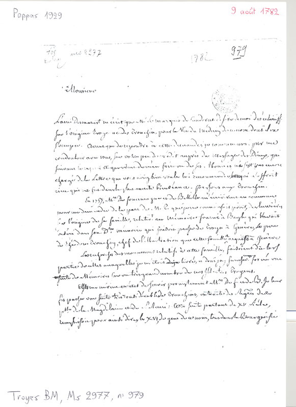 Lettre de Grosley à D'Alembert, 9 août 1782 Lettre de Grosley à D'Alembert, 9 août 1782