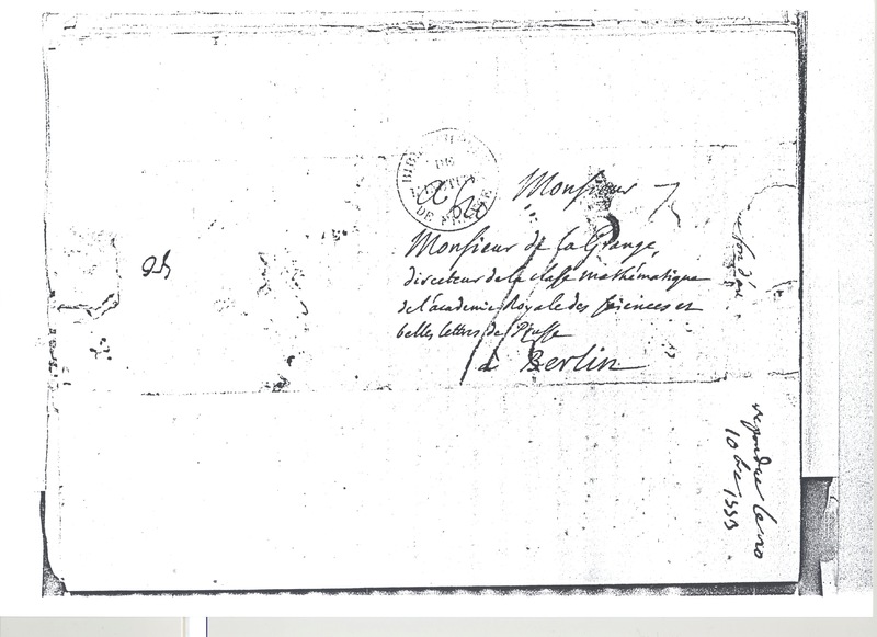 Lettre de D'Alembert à Lagrange, 6 décembre 1773 Lettre de D'Alembert à Lagrange, 6 décembre 1773