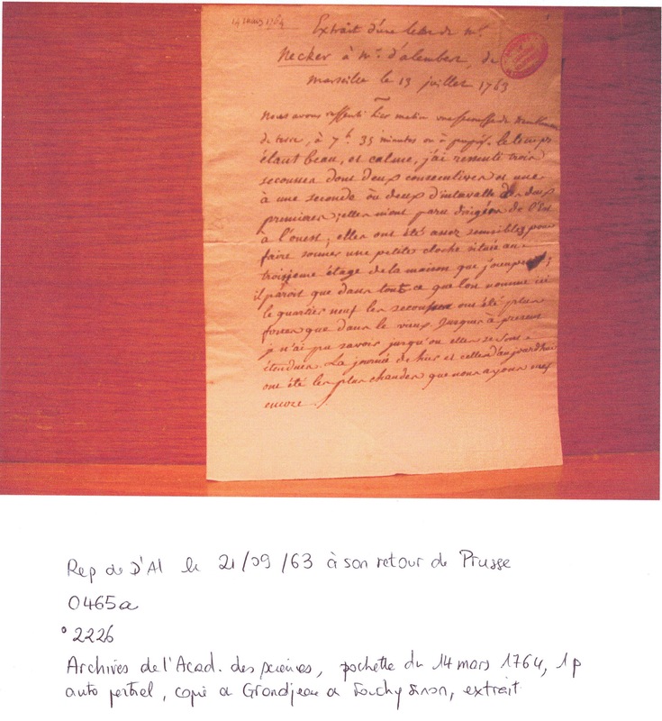 Lettre de Necker Louis à D'Alembert, 13 juillet 1763 Lettre de Necker Louis à D'Alembert, 13 juillet 1763