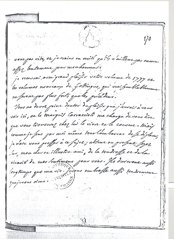 Lettre de D'Alembert à Lagrange, 10 septembre 1779 Lettre de D'Alembert à Lagrange, 10 septembre 1779
