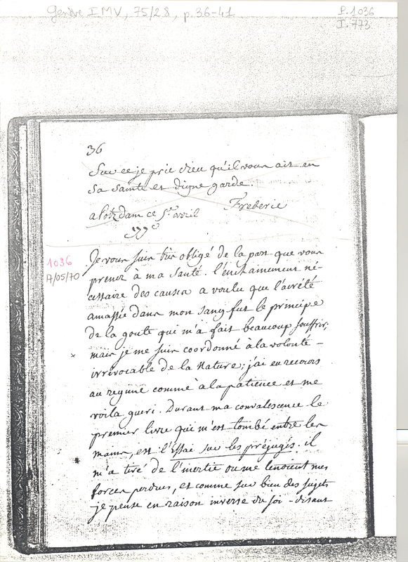 Lettre de Frédéric II à D'Alembert, 17 mai 1770 Lettre de Frédéric II à D'Alembert, 17 mai 1770
