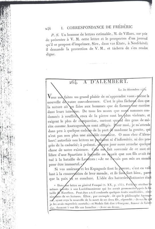 Lettre de D'Alembert à Frédéric II, 13 décembre 1782 Lettre de D'Alembert à Frédéric II, 13 décembre 1782