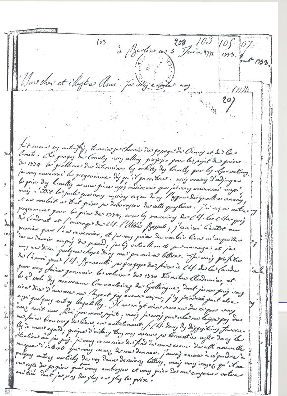 Lettre de Lagrange à D'Alembert, 5 juin 1772 Lettre de Lagrange à D'Alembert, 5 juin 1772