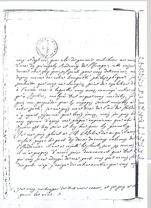 Lettre de Lagrange à D'Alembert, 15 août 1768 Lettre de Lagrange à D'Alembert, 15 août 1768