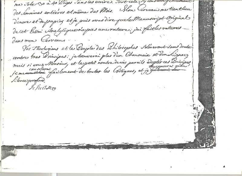 Lettre de Bonnet à D'Alembert, 6 juillet 1761 Lettre de Bonnet à D'Alembert, 6 juillet 1761