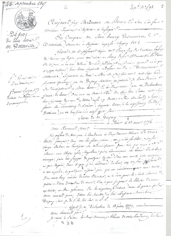 Lettre de D'Alembert à Dotteville, 18 juillet 1779 Lettre de D'Alembert à Dotteville, 18 juillet 1779