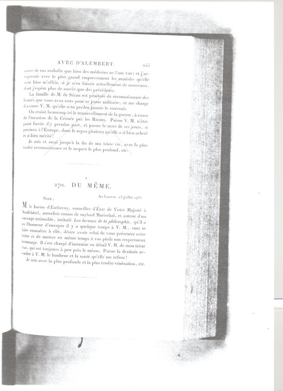 Lettre de D'Alembert à Frédéric II, 13 juillet 1783 Lettre de D'Alembert à Frédéric II, 13 juillet 1783