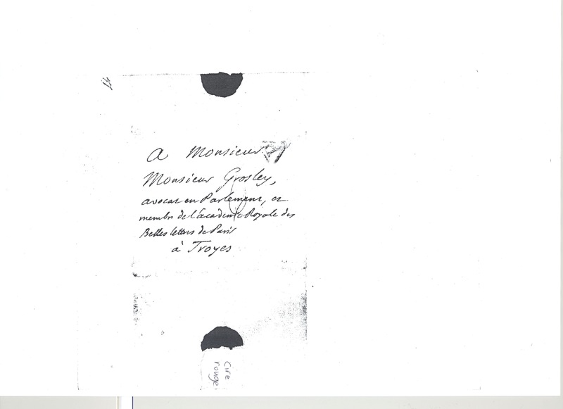 Lettre de D'Alembert à Grosley, 2 mars 1782 Lettre de D'Alembert à Grosley, 2 mars 1782