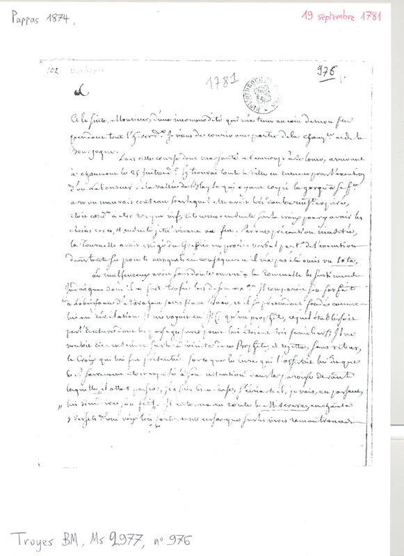 Lettre de Grosley à D'Alembert, 19 septembre 1781 Lettre de Grosley à D'Alembert, 19 septembre 1781