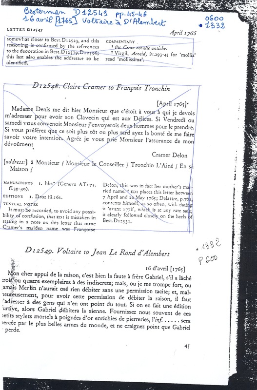 Lettre de Voltaire à D'Alembert, 16 avril 1765 Lettre de Voltaire à D'Alembert, 16 avril 1765