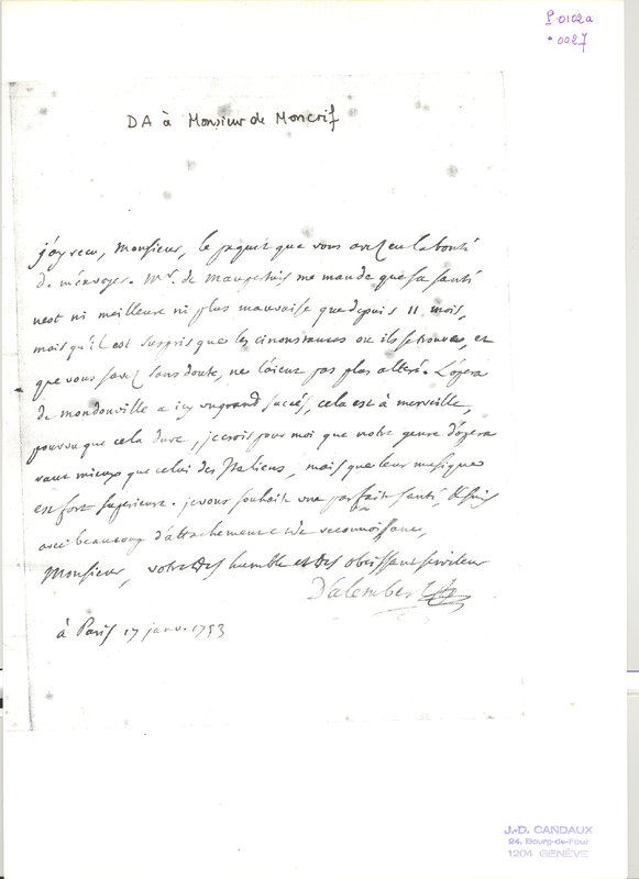 Lettre de D'Alembert à Moncrif, 17 janvier 1753