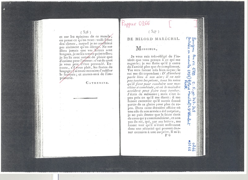 Lettre de Keith à D'Alembert, novembre 1758 Lettre de Keith à D'Alembert, novembre 1758