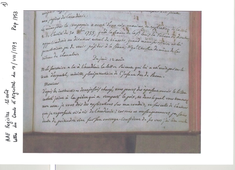 Lettre de Argental à D'Alembert, 11 août 1779 Lettre de Argental à D'Alembert, 11 août 1779