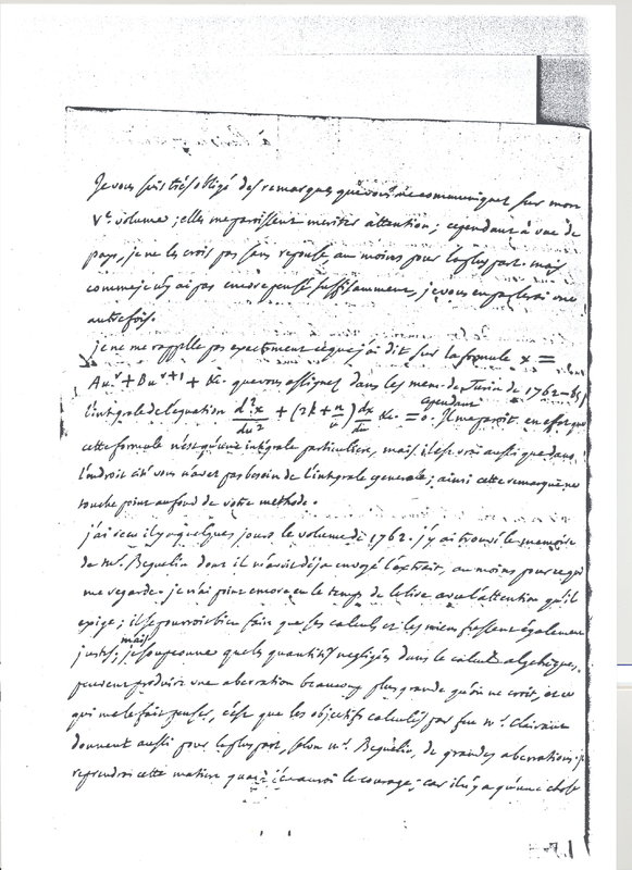 Lettre de D'Alembert à Lagrange, 7 août 1769 Lettre de D'Alembert à Lagrange, 7 août 1769