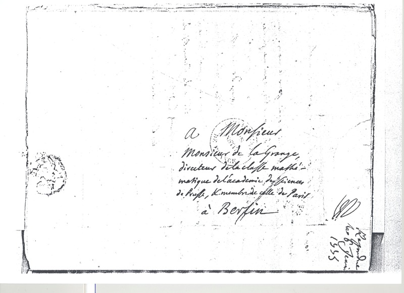 Lettre de D'Alembert à Lagrange, 12 septembre 1774 Lettre de D'Alembert à Lagrange, 12 septembre 1774