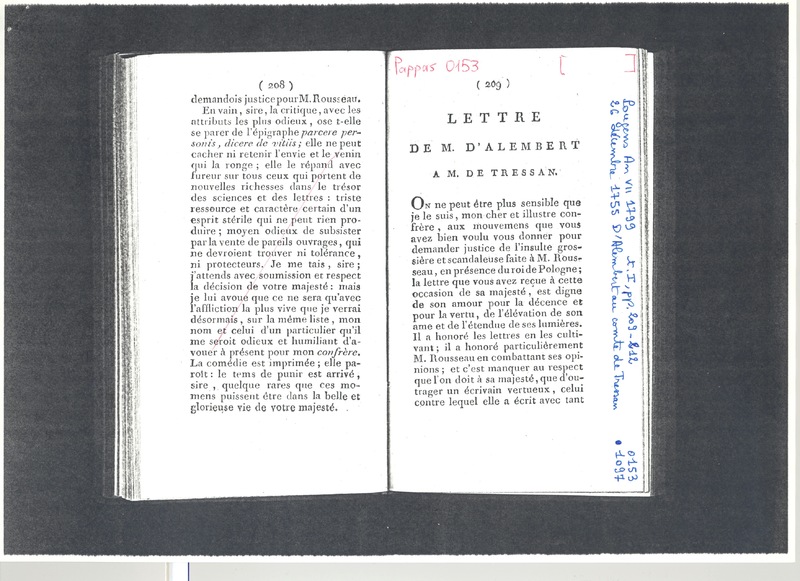 Lettre de D'Alembert à Tressan, 26 décembre 1755 Lettre de D'Alembert à Tressan, 26 décembre 1755