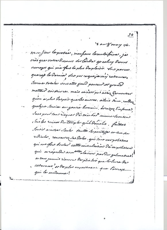Lettre de Voltaire à D'Alembert, 8 mai 1761 Lettre de Voltaire à D'Alembert, 8 mai 1761