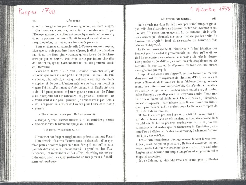Lettre de D'Alembert à Chastellux, 1er décembre 1778 Lettre de D'Alembert à Chastellux, 1er décembre 1778