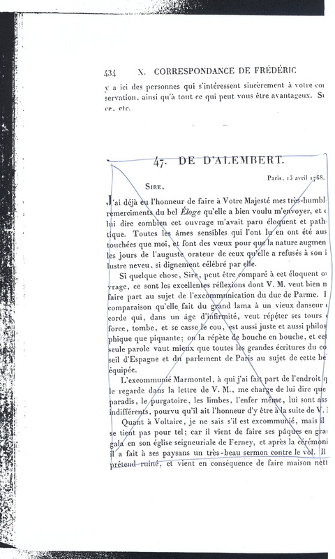 Lettre de Frédéric II à D'Alembert, 24 mars 1768 Lettre de Frédéric II à D'Alembert, 24 mars 1768