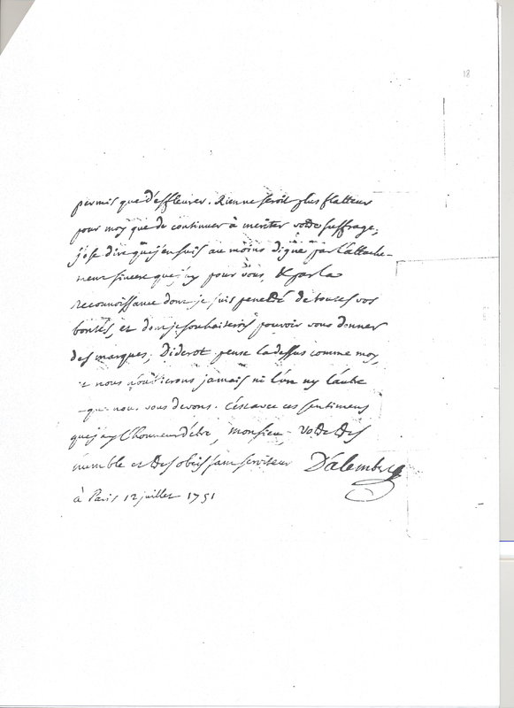 Lettre de D'Alembert à Henault, 12 juillet 1751 Lettre de D'Alembert à Henault, 12 juillet 1751