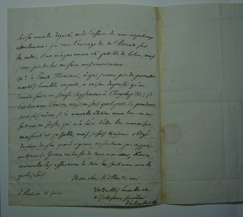 Lettre de D'Alembert à Frisi, 11 juin 1769 Lettre de D'Alembert à Frisi, 11 juin 1769