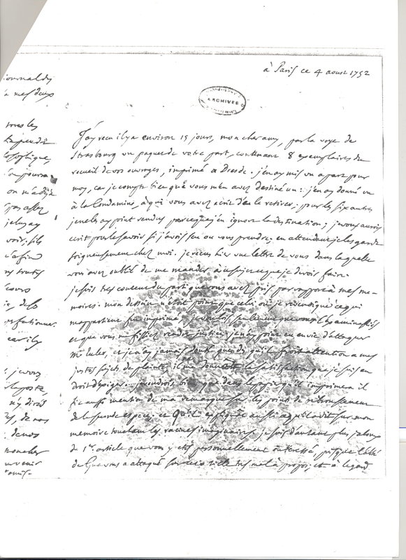 Lettre de D'Alembert à Maupertuis, 4 août 1752 Lettre de D'Alembert à Maupertuis, 4 août 1752