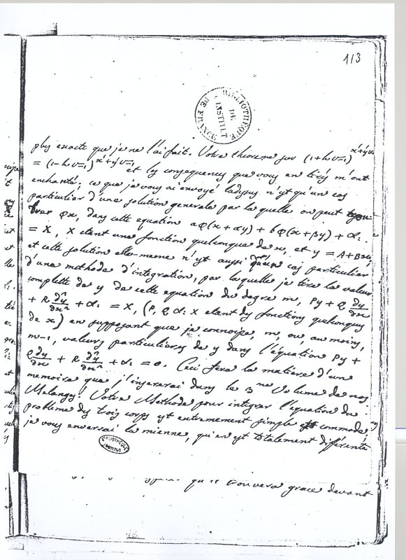 Lettre de Lagrange à D'Alembert, 26 janvier 1765 Lettre de Lagrange à D'Alembert, 26 janvier 1765