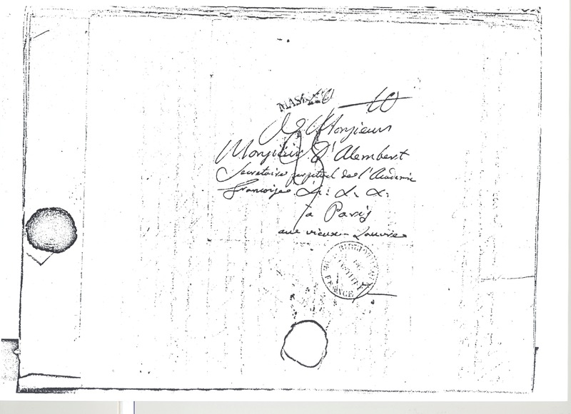 Lettre de Lagrange à D'Alembert, 20 mars 1779 Lettre de Lagrange à D'Alembert, 20 mars 1779