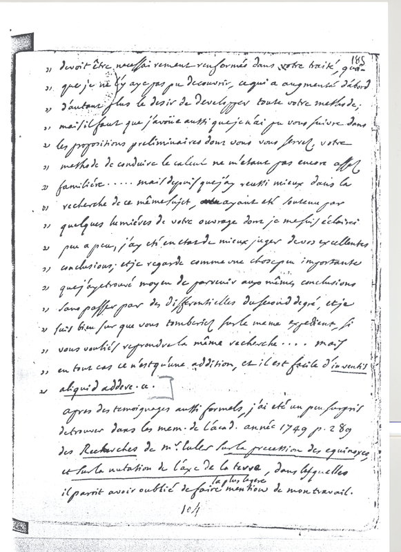 Lettre de Euler Leonhard à D'Alembert, 7 mars 1750 Lettre de Euler Leonhard à D'Alembert, 7 mars 1750