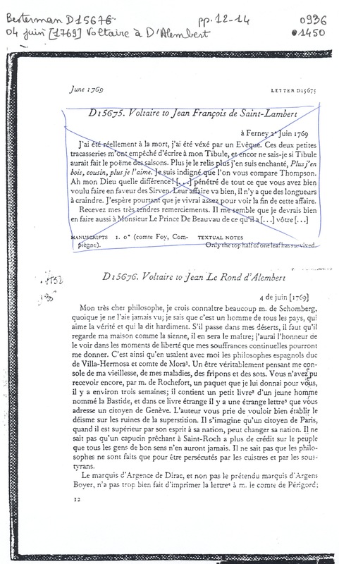 Lettre de Voltaire à D'Alembert, 4 juin 1769 Lettre de Voltaire à D'Alembert, 4 juin 1769