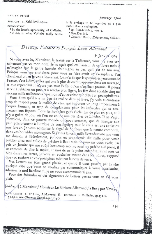 Lettre de Voltaire à D'Alembert, 8 janvier 1764 Lettre de Voltaire à D'Alembert, 8 janvier 1764