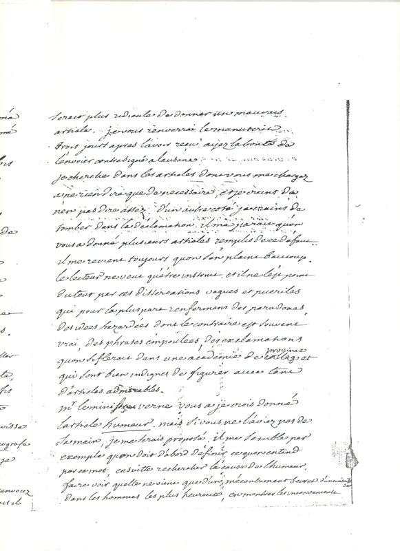 Lettre de Voltaire à D'Alembert, 29 décembre 1757