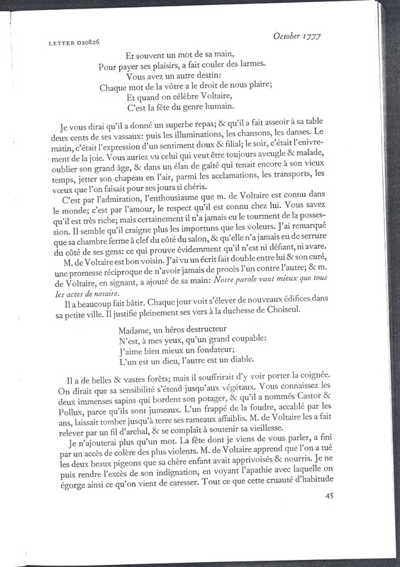 Lettre de Villette Du Plessis à D'Alembert, 5 octobre 1777 Lettre de Villette Du Plessis à D'Alembert, 5 octobre 1777