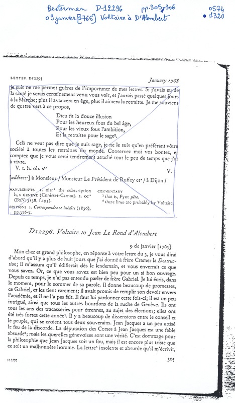 Lettre de Voltaire à D'Alembert, 9 janvier 1765 Lettre de Voltaire à D'Alembert, 9 janvier 1765
