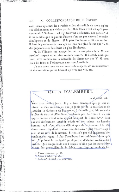 Lettre de D'Alembert à Frédéric II, 1er juillet 1774 Lettre de D'Alembert à Frédéric II, 1er juillet 1774