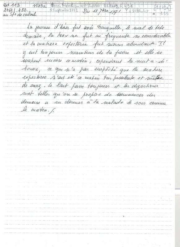 Lettre de Un médecin à D'Alembert, 15 septembre 1771 Lettre de Un médecin à D'Alembert, 15 septembre 1771