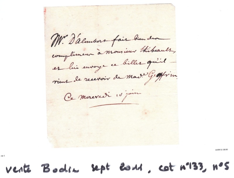 Lettre de D'Alembert à Thibault de Longecour, 10 juin 1767 Lettre de D'Alembert à Thibault de Longecour, 10 juin 1767