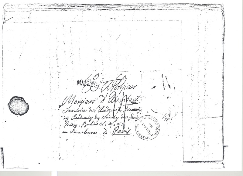 Lettre de Lagrange à D'Alembert, 25 juin 1779 Lettre de Lagrange à D'Alembert, 25 juin 1779