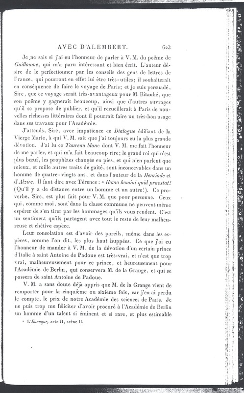 Lettre de D'Alembert à Frédéric II, 25 avril 1774 Lettre de D'Alembert à Frédéric II, 25 avril 1774