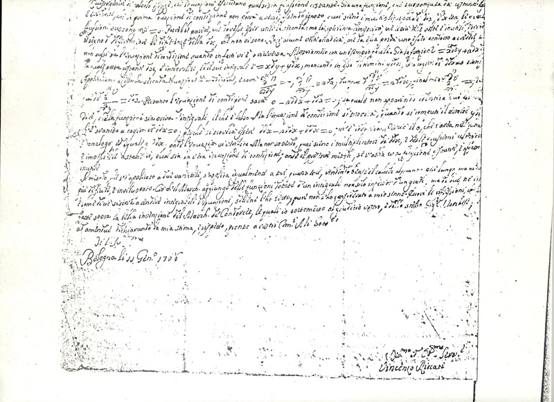 Lettre de Riccati Vincenzo à D'Alembert, 11 janvier 1766 Lettre de Riccati Vincenzo à D'Alembert, 11 janvier 1766