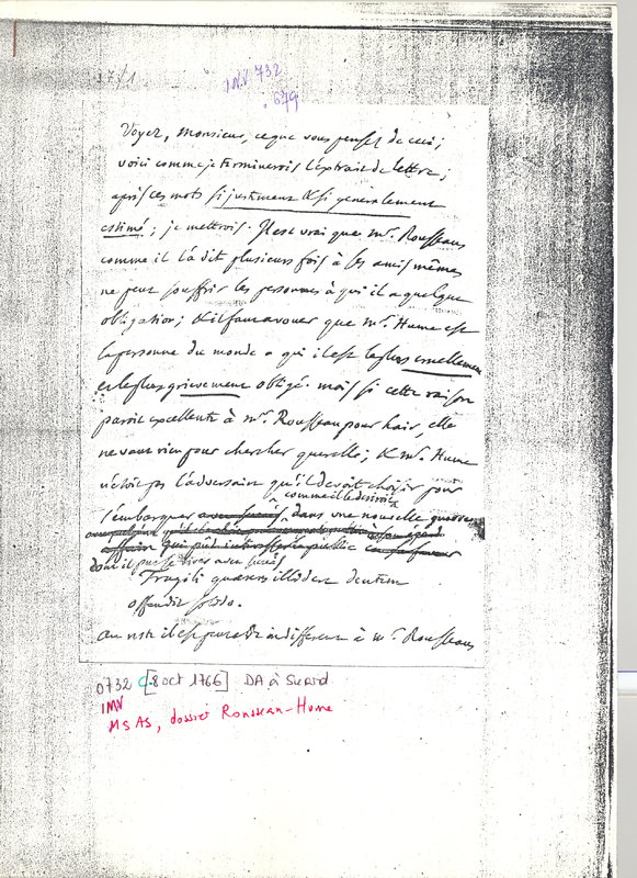 Lettre de D'Alembert à Suard Jean Baptiste Antoine, 8 octobre 1766 Lettre de D'Alembert à Suard Jean Baptiste Antoine, 8 octobre 1766