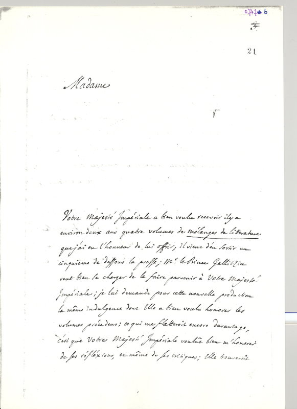 Lettre de D'Alembert à Catherine II, 15 décembre 1766 Lettre de D'Alembert à Catherine II, 15 décembre 1766