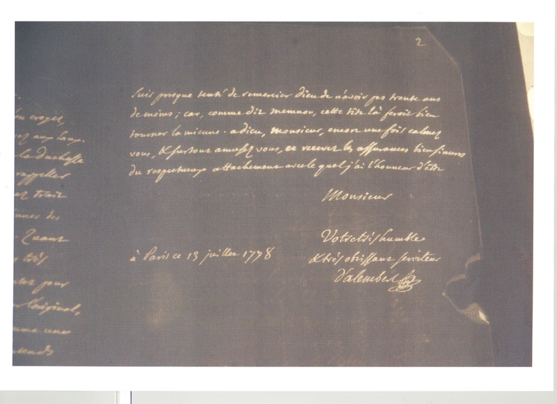 Lettre de D'Alembert à Espagnac Marc René, 13 juillet 1778 Lettre de D'Alembert à Espagnac Marc René, 13 juillet 1778