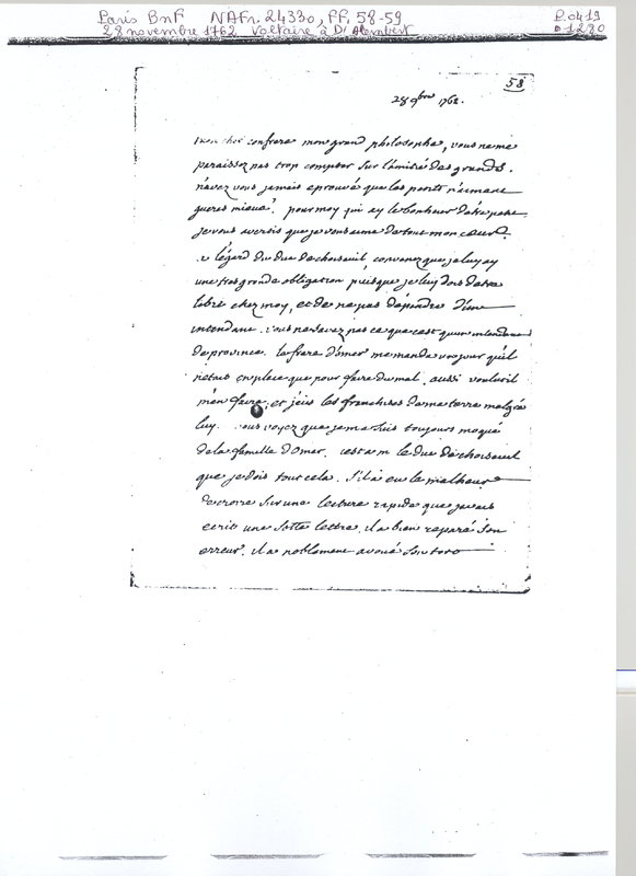 Lettre de Voltaire à D'Alembert, 28 novembre 1762 Lettre de Voltaire à D'Alembert, 28 novembre 1762