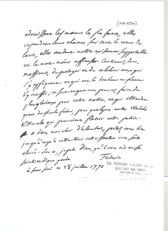Lettre de Frédéric II à D'Alembert, 28 juillet 1770 Lettre de Frédéric II à D'Alembert, 28 juillet 1770