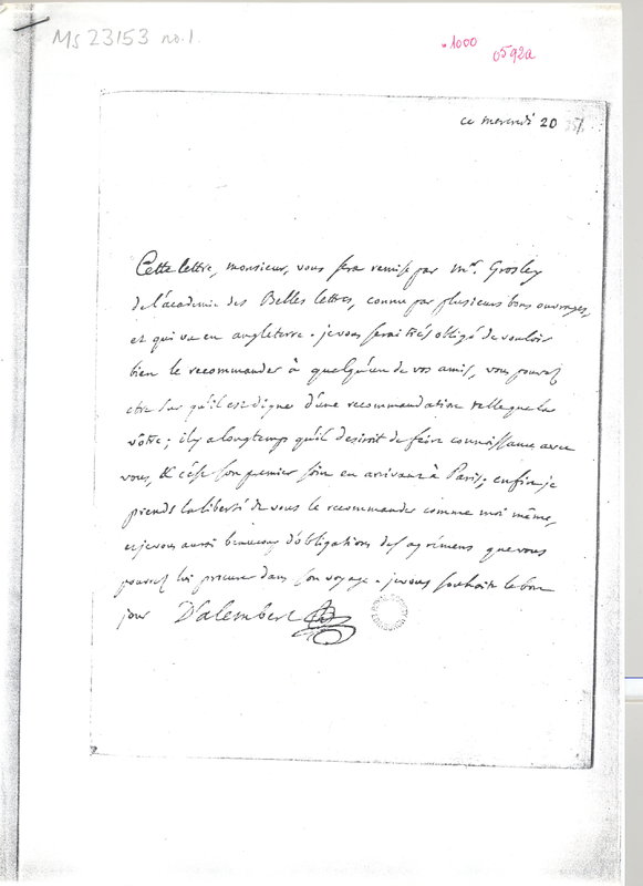 Lettre de D'Alembert à Hume David, 20 mars 1765 Lettre de D'Alembert à Hume David, 20 mars 1765