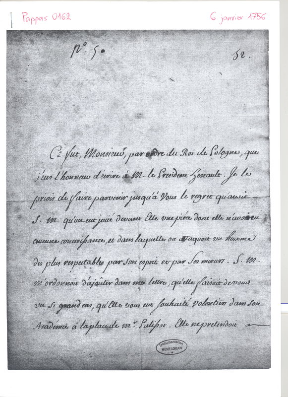 Lettre de Solignac à D'Alembert, 6 janvier 1756 Lettre de Solignac à D'Alembert, 6 janvier 1756