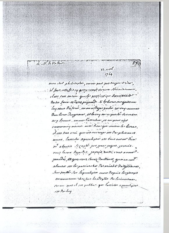 Lettre de Voltaire à D'Alembert, 12 octobre 1764