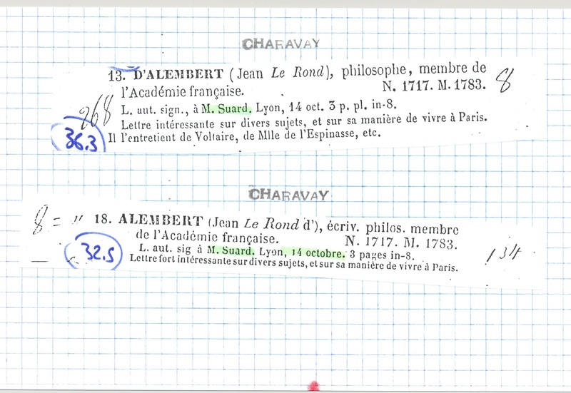 Lettre de D'Alembert à Suard Jean Baptiste Antoine, 12 octobre 1770 Lettre de D'Alembert à Suard Jean Baptiste Antoine, 12 octobre 1770