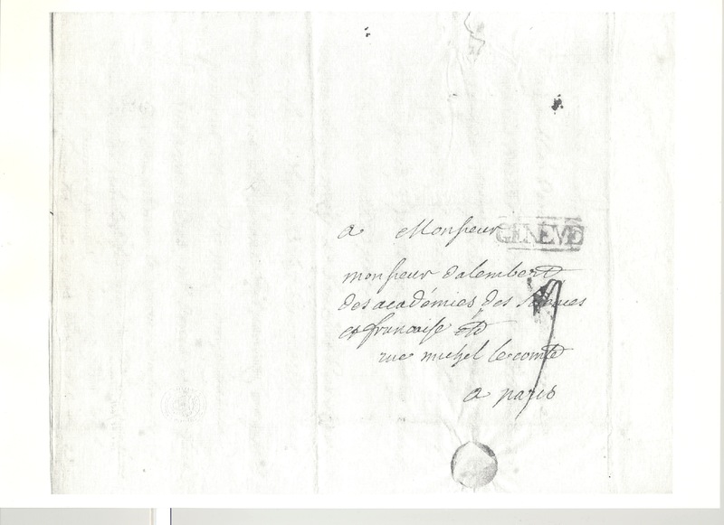 Lettre de Voltaire à D'Alembert, 15 décembre 1756 Lettre de Voltaire à D'Alembert, 15 décembre 1756